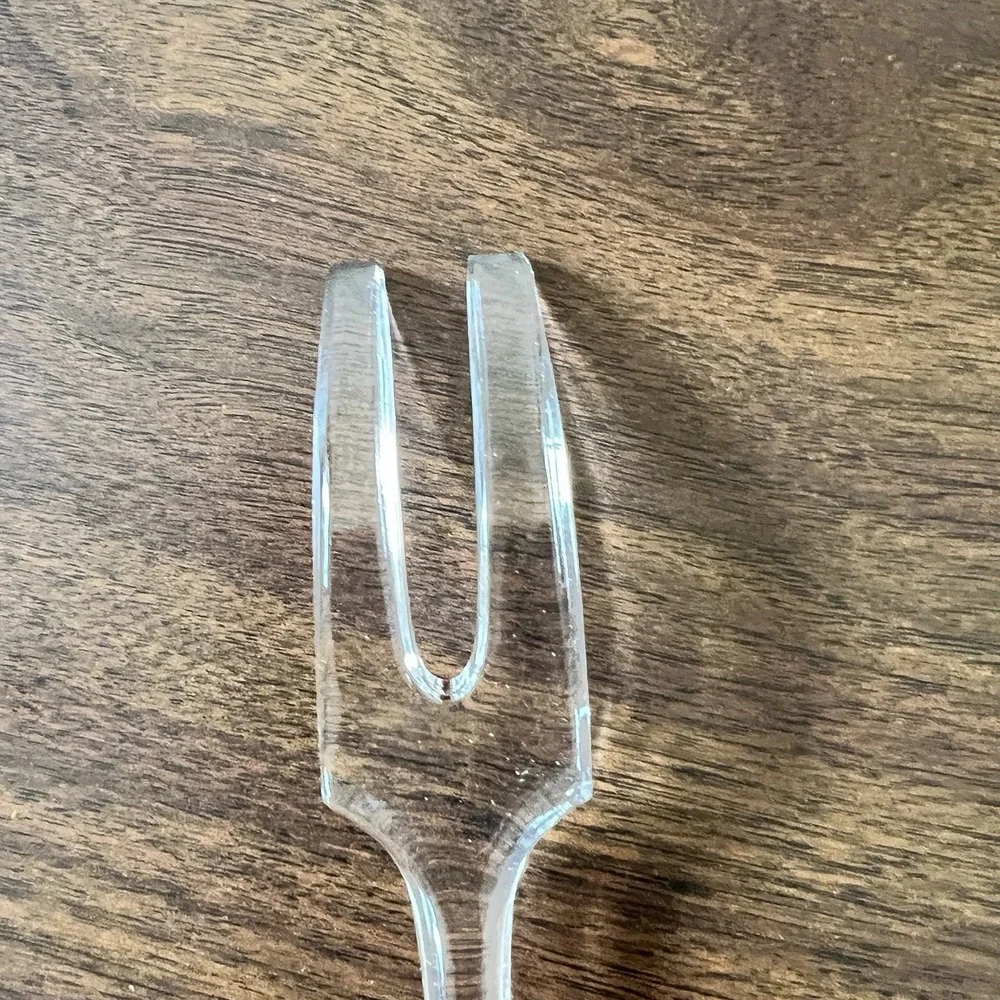 Vintage Pink Glass Salad Serving Fork Spoon Set Ribbed Handles Art Deco Style